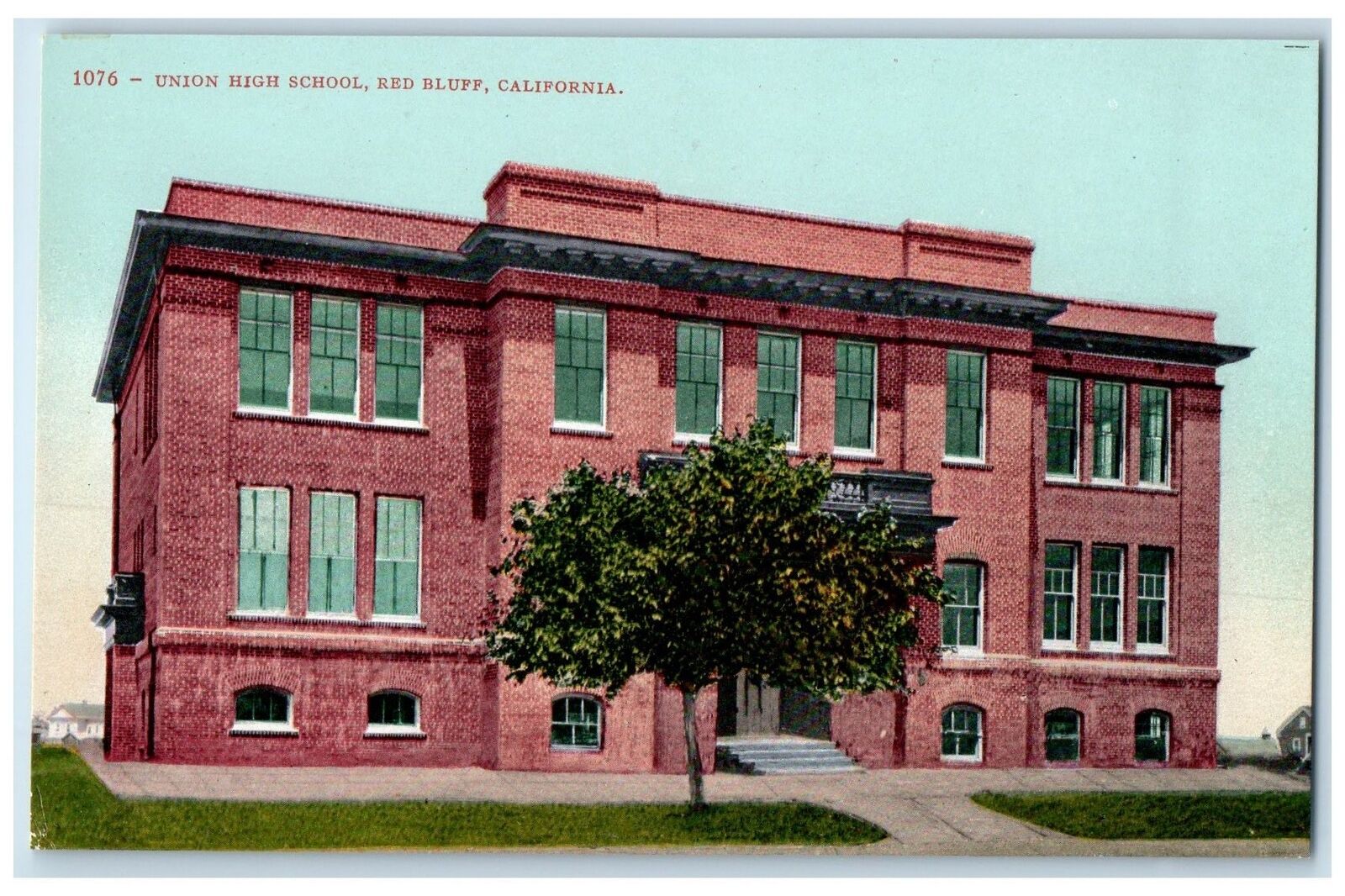 c1910\'s Union High School Campus Building Entrance Red Bluff California Postcard