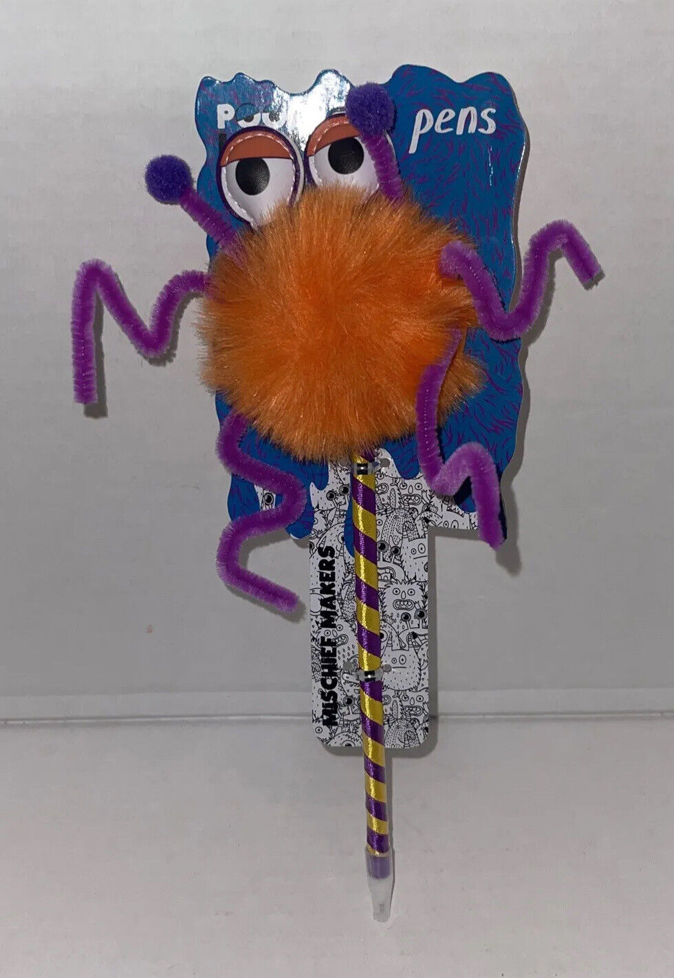 Novelty Pen And Pon Pon. Orange With 2 Eyes.  Spider W/purple Legs. NWT.