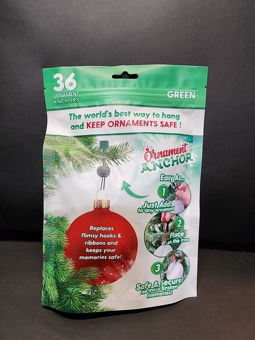 ORNAMENT ANCHOR Hooks  for Hanging Christmas Ornaments Green 36 New