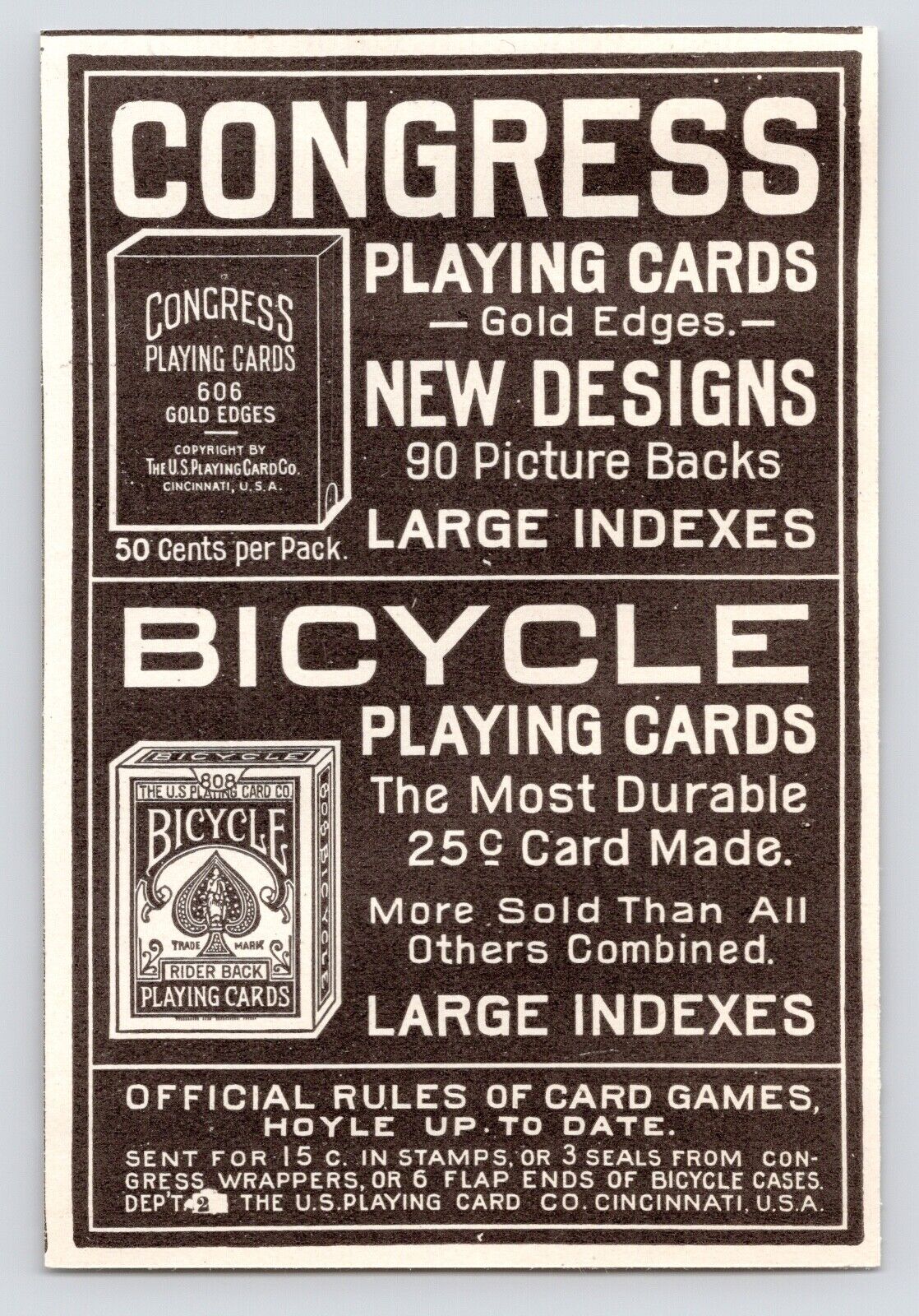 c1890s~Congress & Bicycle Playing Cards~Graphic~Cincinnati Ohio~Antique Print Ad