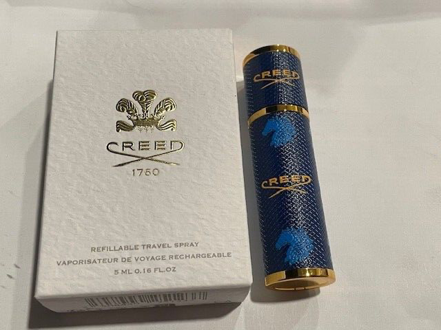 Creed Blue -  Gold Leather Refillable Travel Spray Atomizer 0.16oz / 5ml NIB