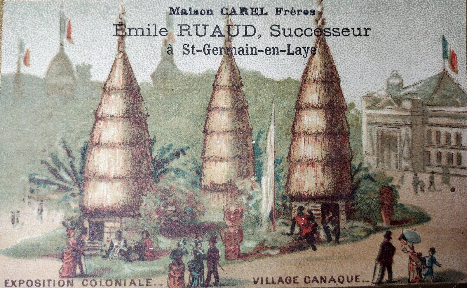 Victorian 1800s French Advertising Trade Card Expo Coloniale Village Canaque