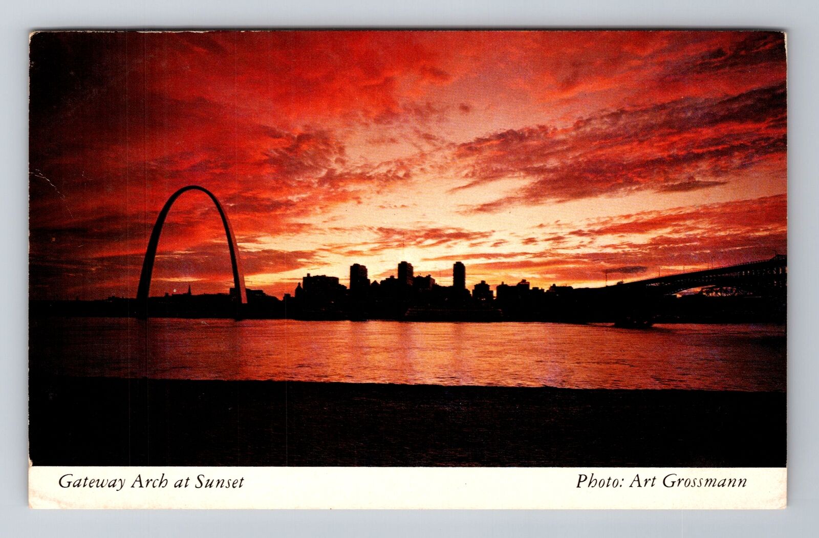 St Louis MO-Missouri, Sunset at Gateway Arch, Skyline, Vintage Souvenir Postcard