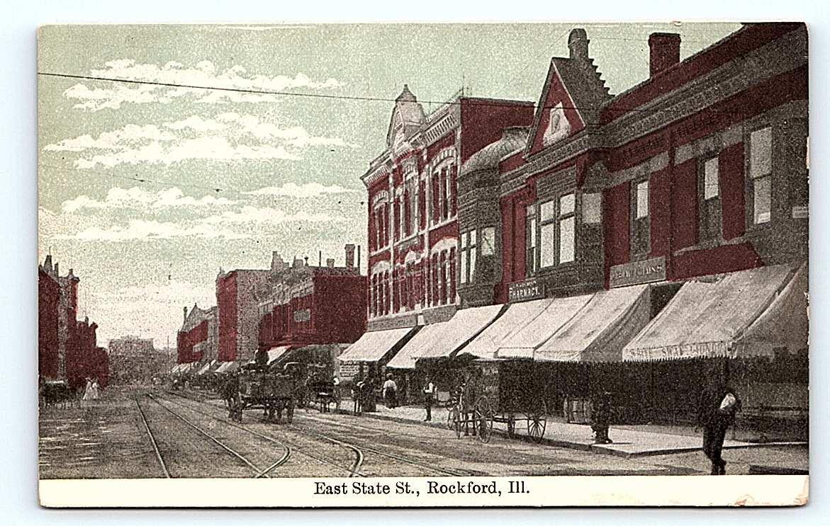 ROCKFORD, IL Illinois ~ EAST STATE STREET Scene c1910s  Postcard