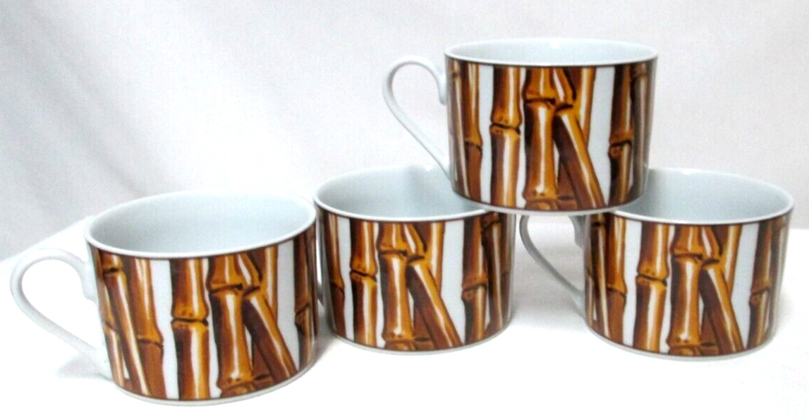 Sakura Nicole Miller Vintage Bamboo print Porcelain mug cup set 4 micro dish