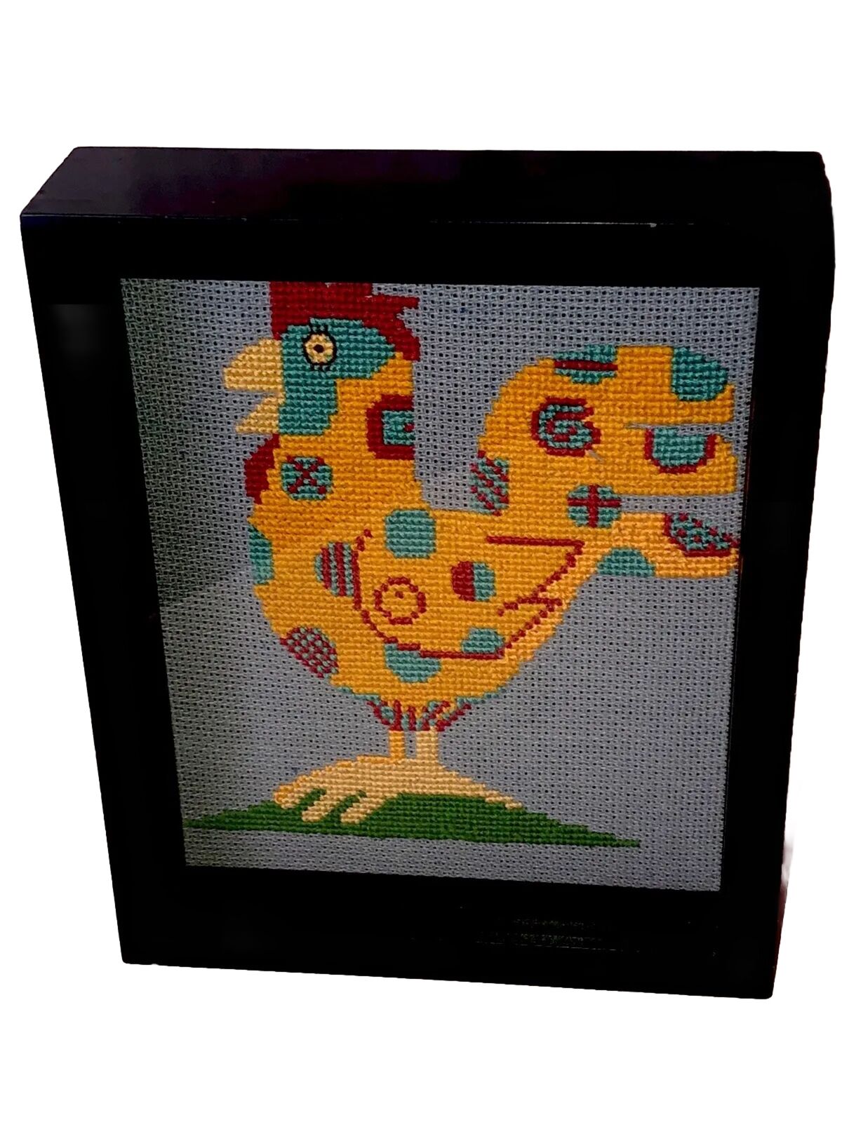 Vintage Cross Stitched Needlepoint  Framed Wall Art Hanging ￼farmhouse Rooster