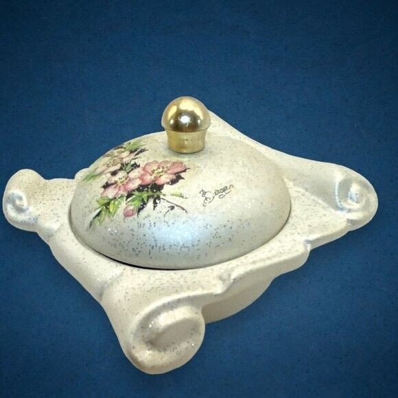 Vintage Berger Floral Trinket Jewelry Box Made in Italy Pearl Finish *read*