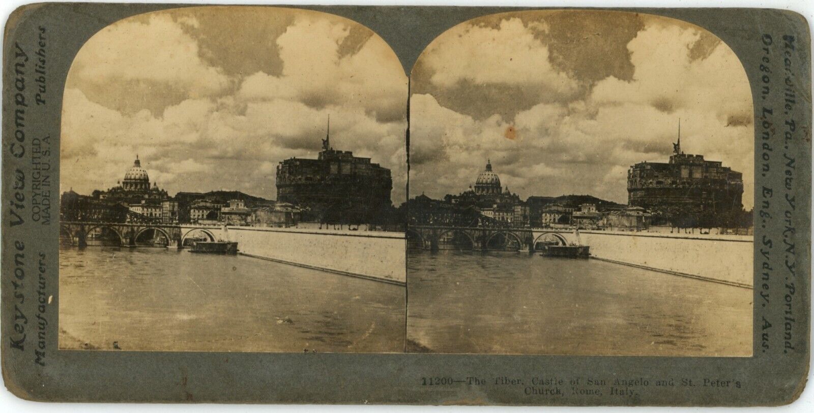 c1900\'s Real Photo Keystone Stereoview Card 11200 The Tiber Castle of San Angelo
