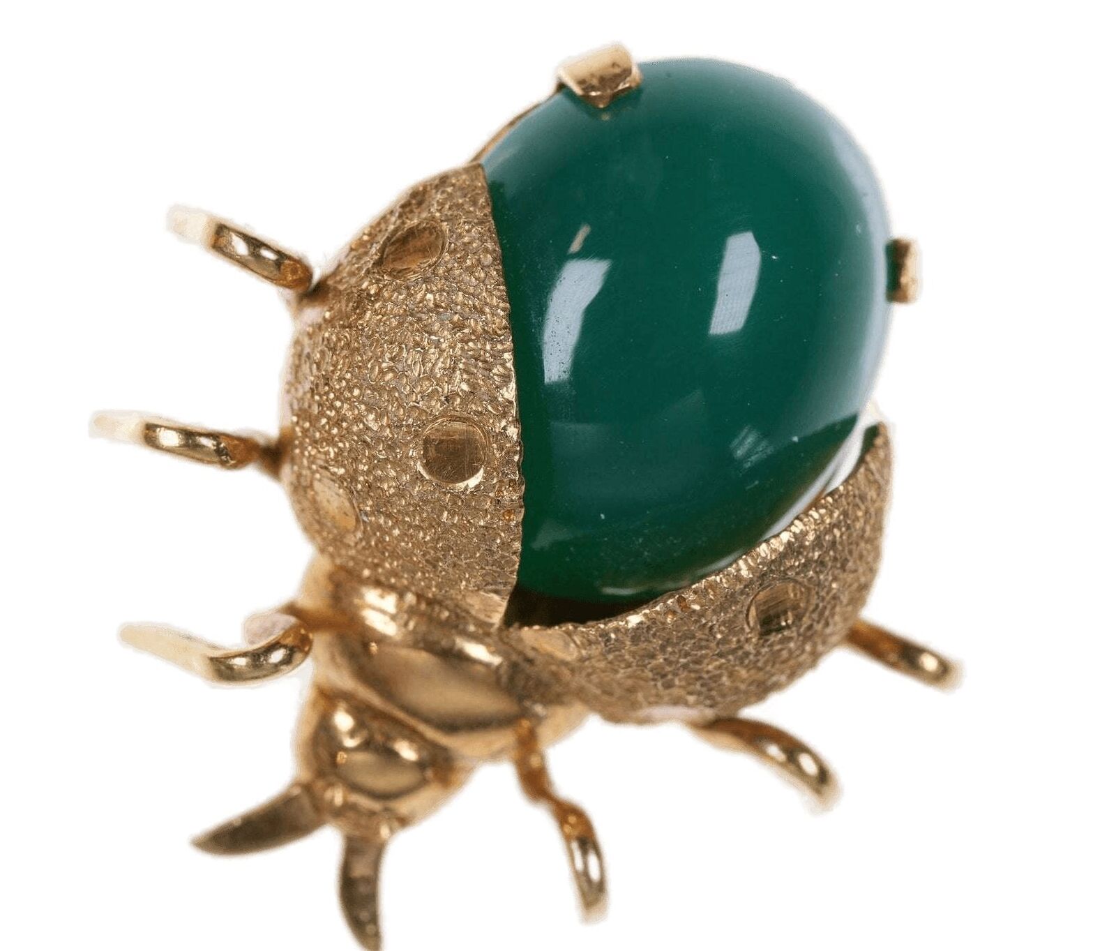 Vintage 18K gold/ Gem grade Chrome Chalcedony Beetle brooch