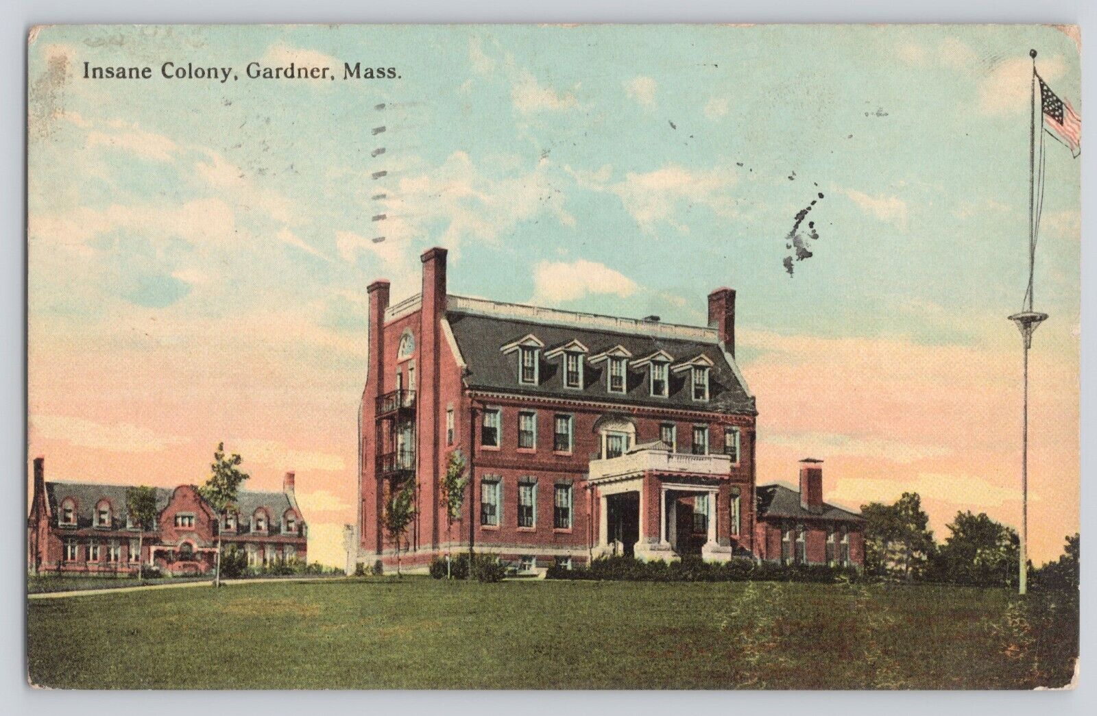 Postcard Massachusetts Gardner Insane Colony Mental Hospital Asylum 1912