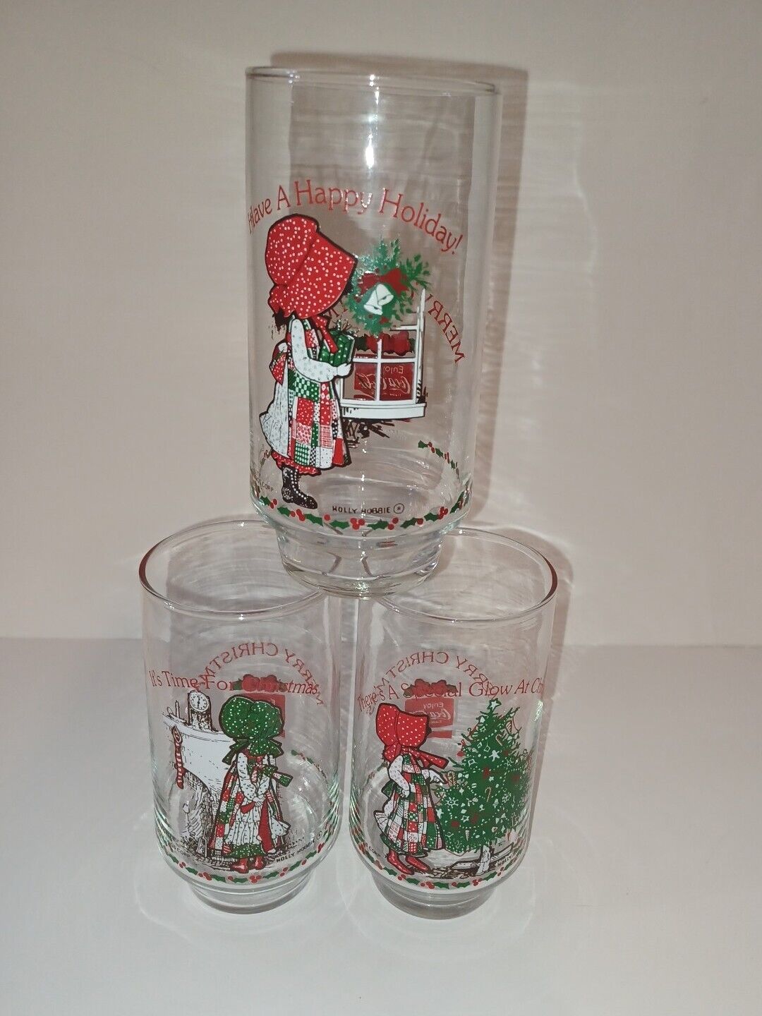 Coca Cola Vintage Holly Hobbie Holiday Set Of 3 Glasses