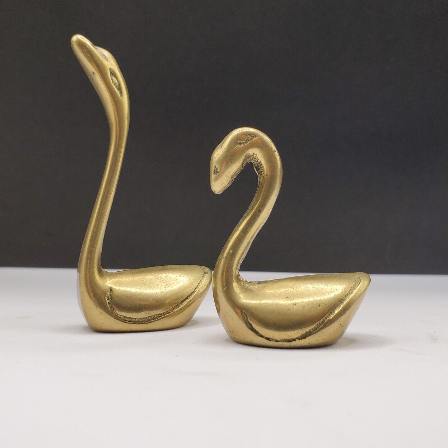 Vintage Pair Solid Brass Swans Figurines Mid Century Set (2)  3\