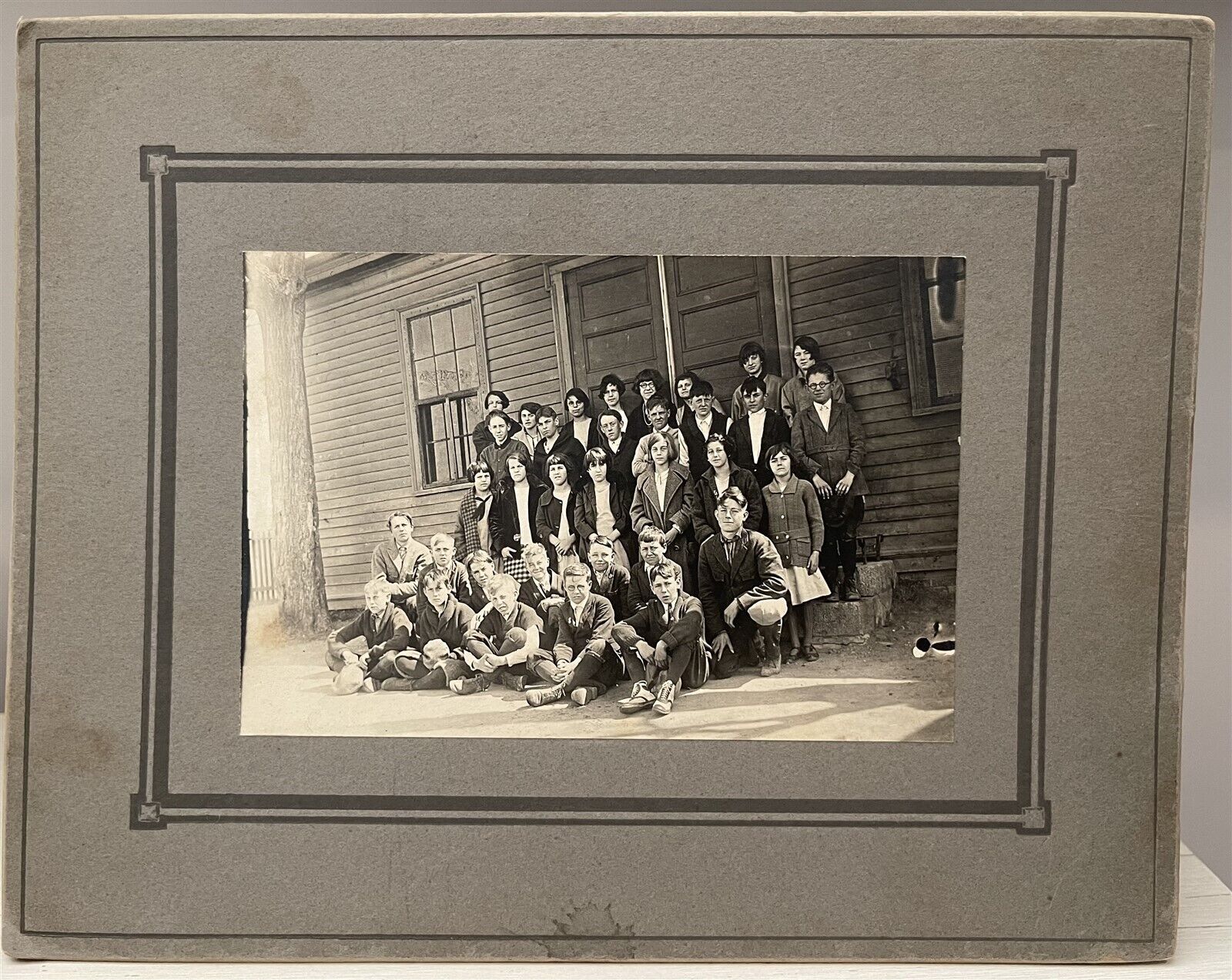 Antique Large Middle School Class Photograph Co-Ed School Steps