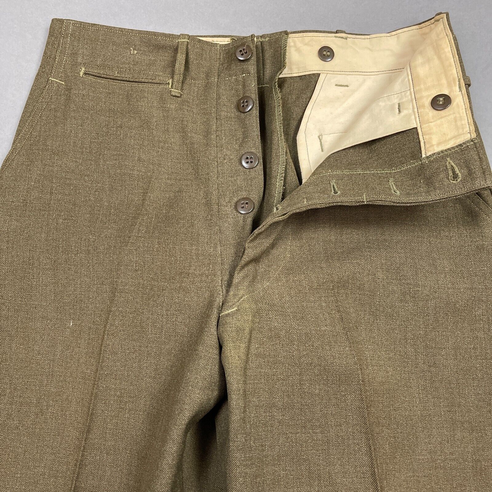 US Military Pants Mens 31x31 Green Wool Trouser Vintage Korea 55 T354 Button Fly