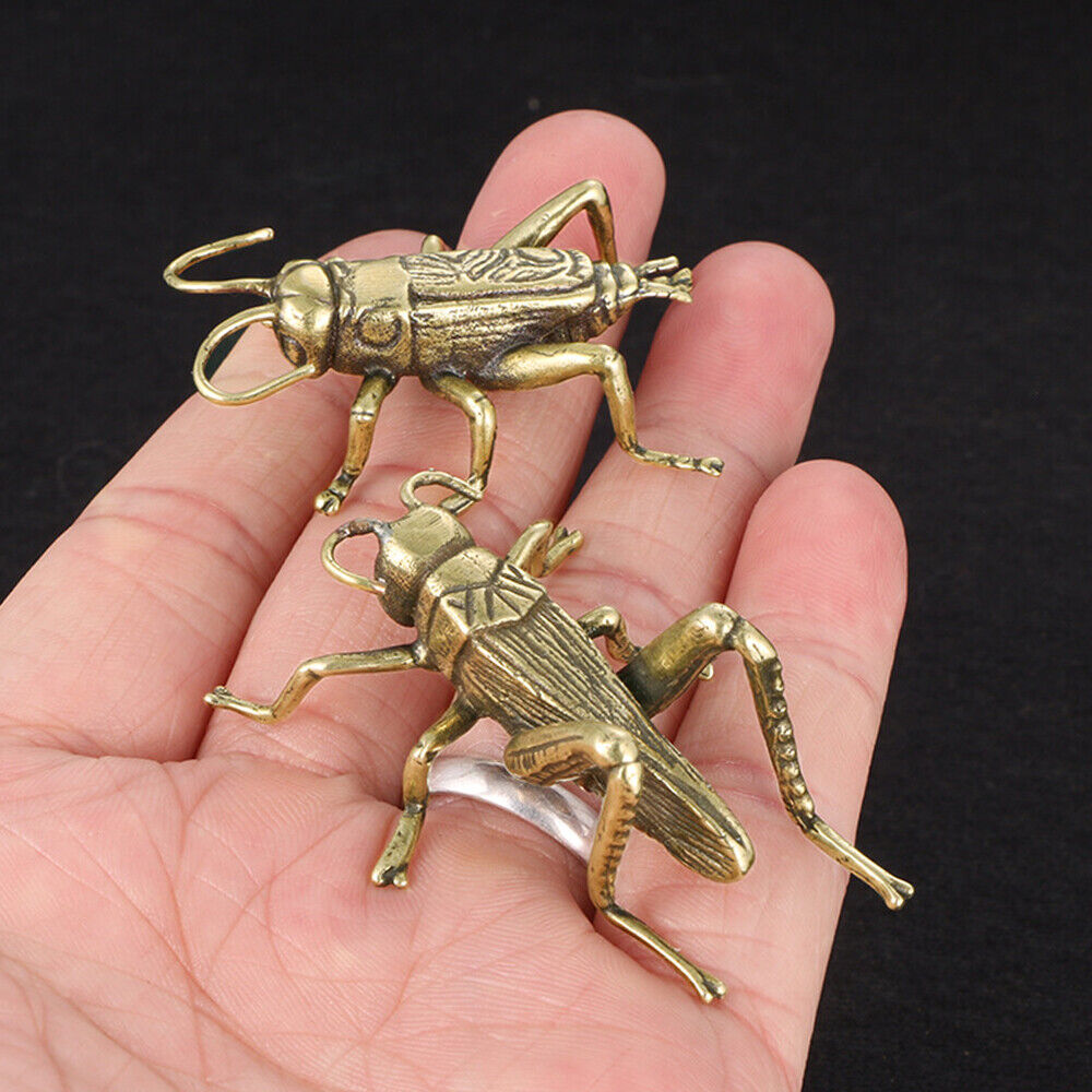 Art Rare Chinese Bronze Brass Ware Handmade Cricket Insects Pet Ornament 1 Pair