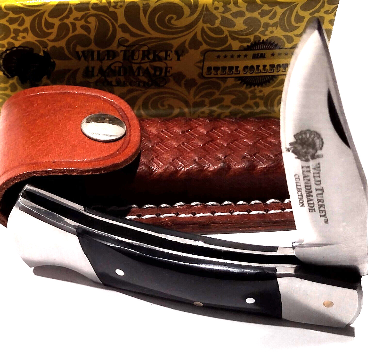 Wild Turkey Handmade Clip Point Blade Lockback Hunting Pocket Knife + Sheath