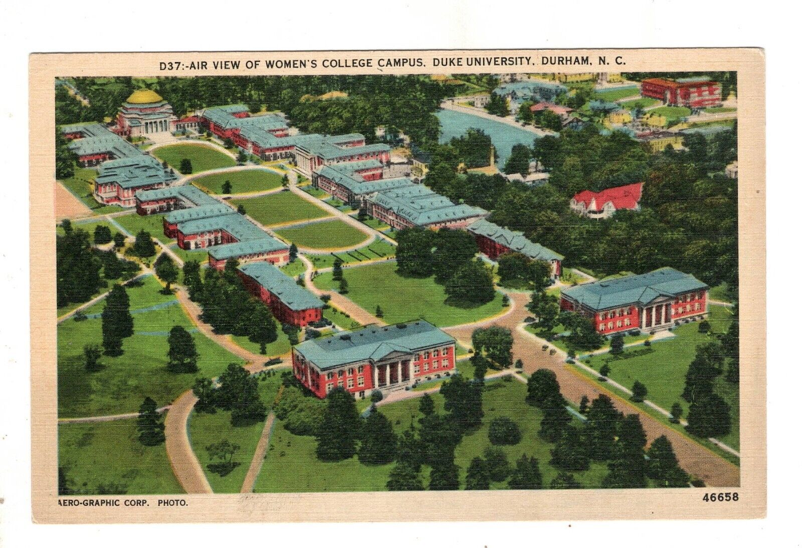 Durham Postcard NC Air View of Women\'s College Campus Duke University