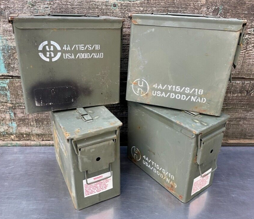 -LOT of 4- TALL 50 Cal Ammo Can 11x5.5x9.75, PA19, Ammunition Box Military Army