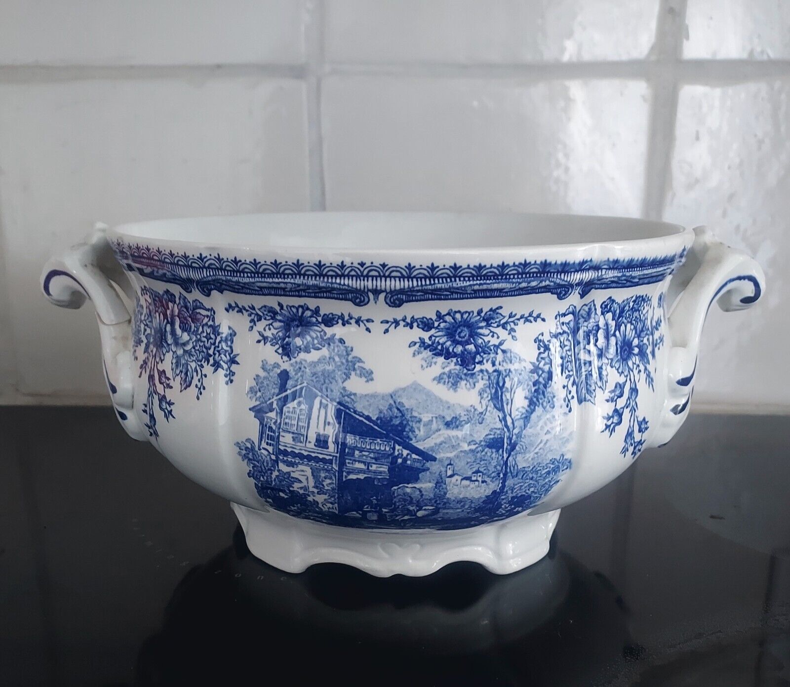 FRENCH Blue & White Large Bowl Or Planter With Handles