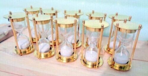 Lot Of 10 Pcs Vintage Sand Timer Engraved Solid Brass Hourglass Maritime Gift