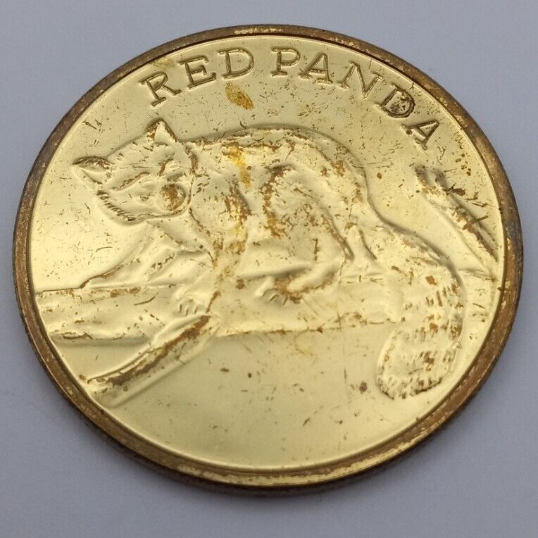 Vintage Knoxville Zoo Red Panda Animal Medallion Coin Gold Tone Token Souvenir