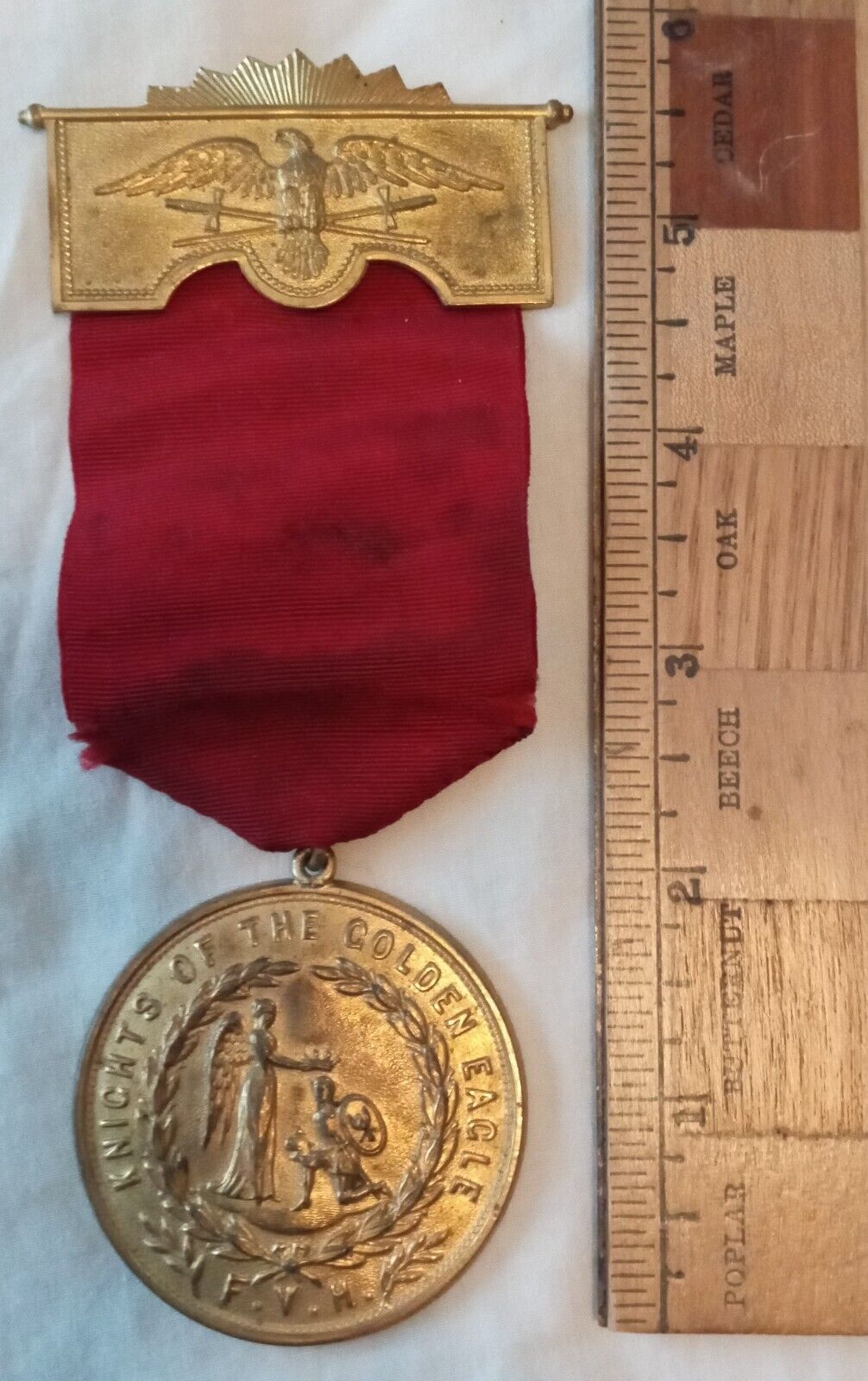 Antique Aug 24 1888 Knights of the Golden Eagle Ribbon Medal Non-hooked Version