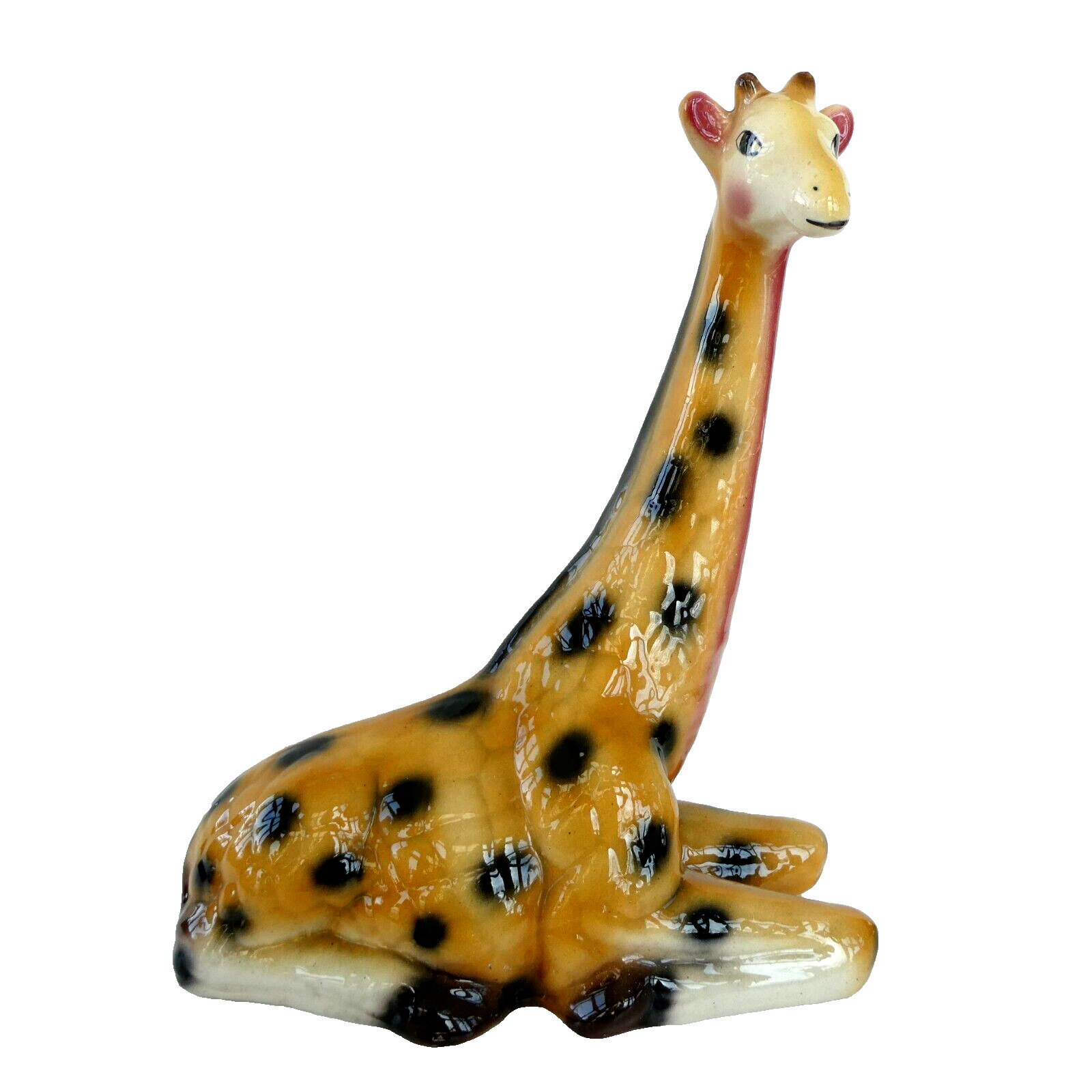 Large Ceramic Seated Giraffe Figurine 15 inch Tall Hand Painted