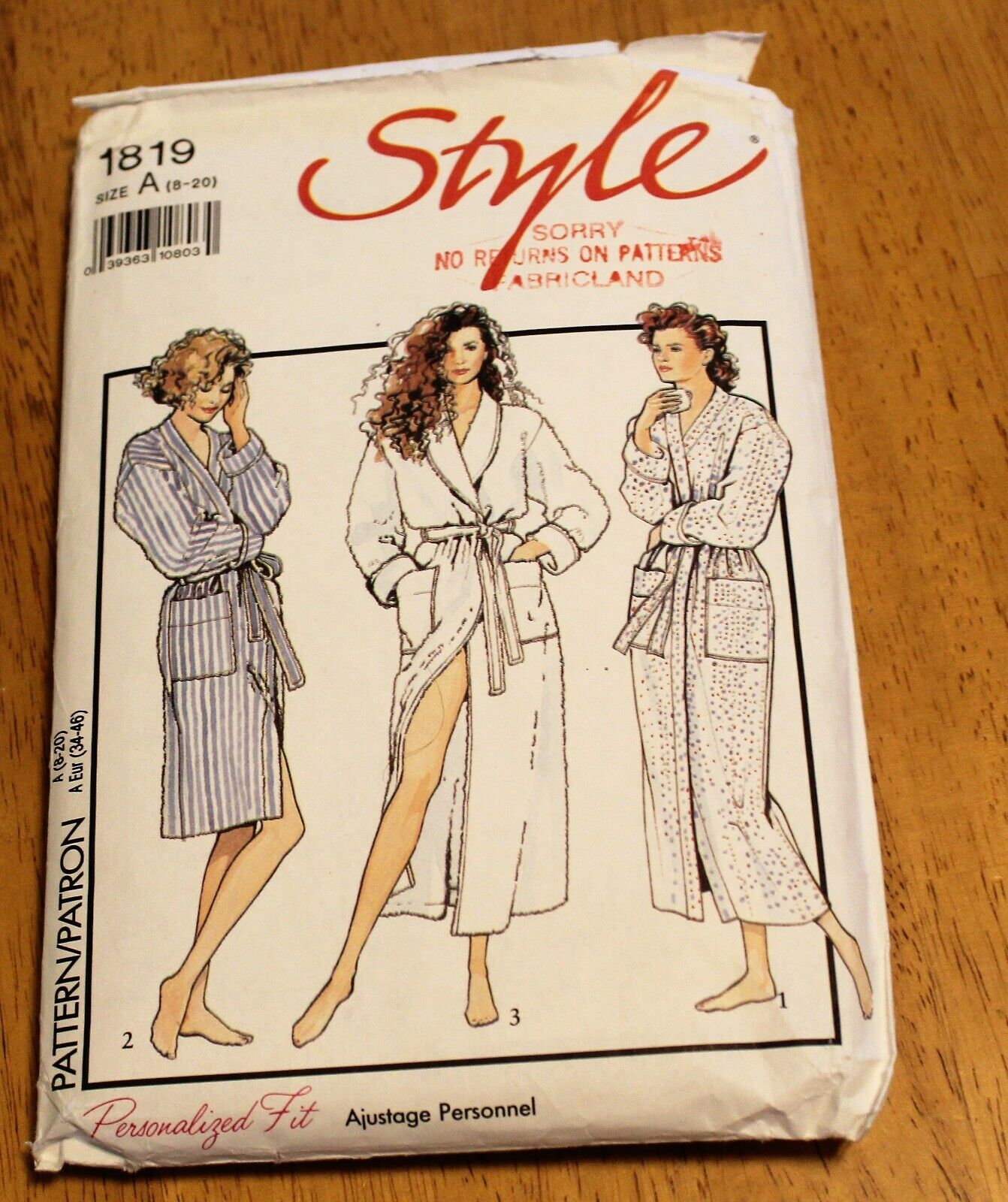 Style: PATTERN #1819 MISSES BATH ROBES - SIZES 8-20 - Pre- cut - 3 styles