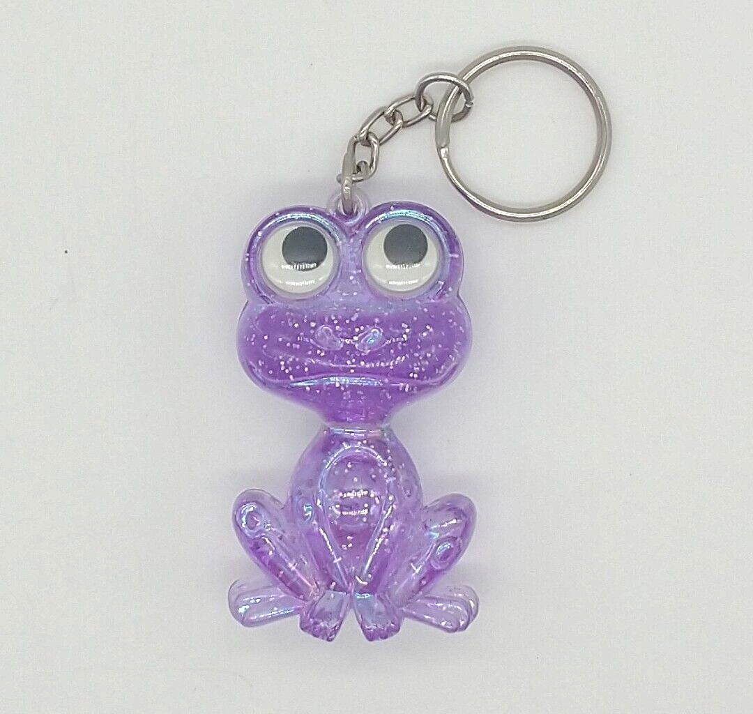 Vintage 90s Frog Keychain Purple Glitter Shiny Keyring Big Eyed After Thoughts
