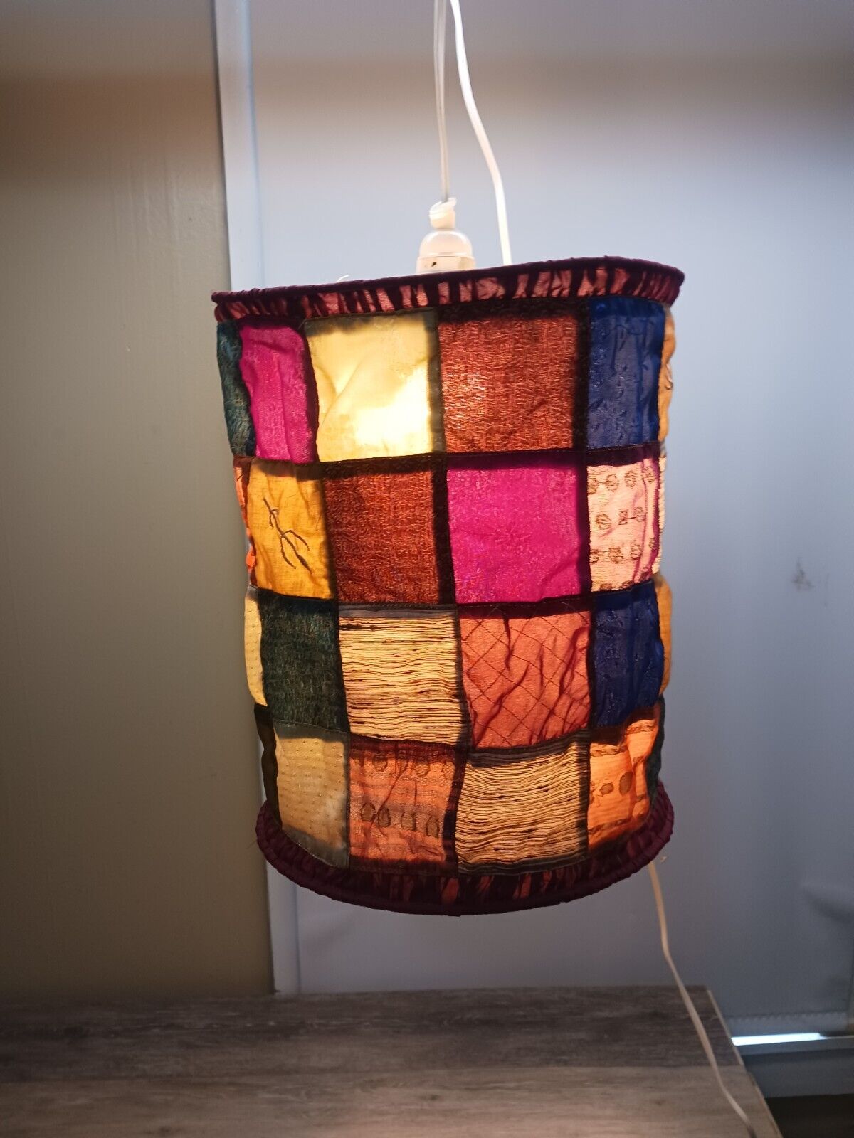 Vintage 15 Inch Quilted Hanging Lamp Shade 15ft Cord