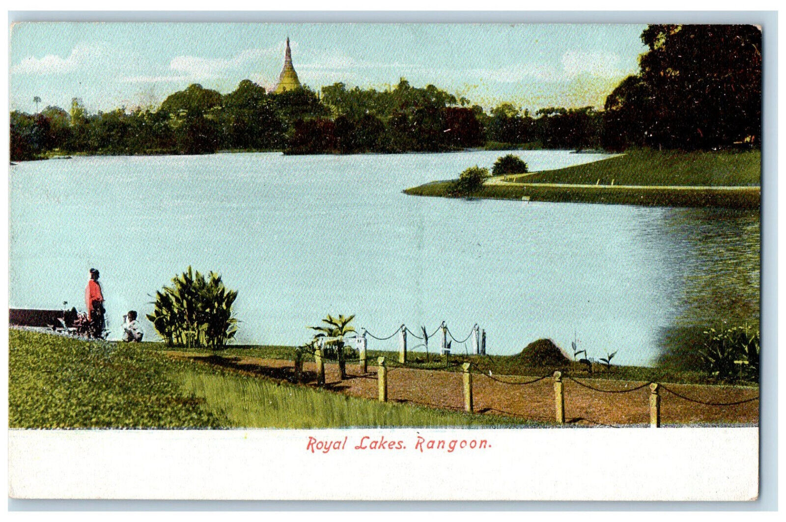 c1905 View of Royal Lakes Rangoon India Postage Due Antique Posted Postcard