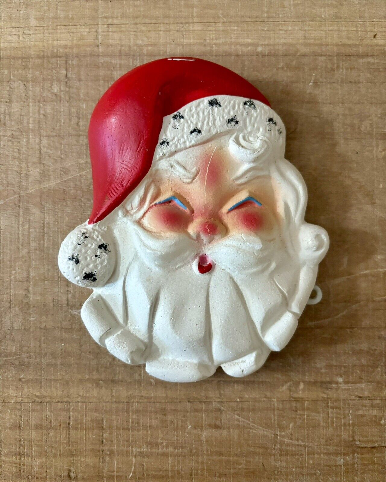 Vintage Christmas Chalkware Santa Head Card Hanger