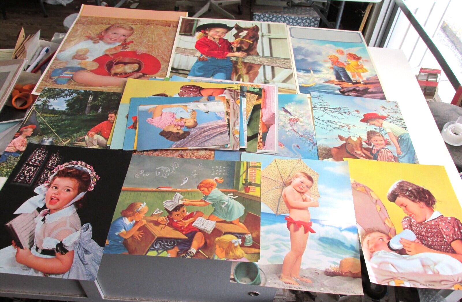 40 Vintage 1950s Children and Animals Color Salesman Sample Calendar Prints Kids