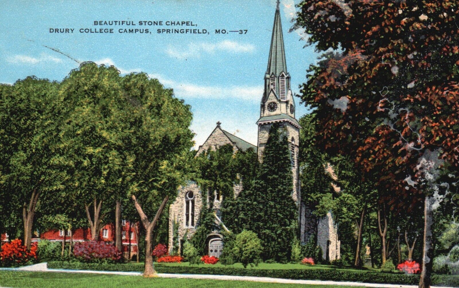 Springfield, MO, Drury College Campus, Stone Chapel, Vintage Postcard e5100