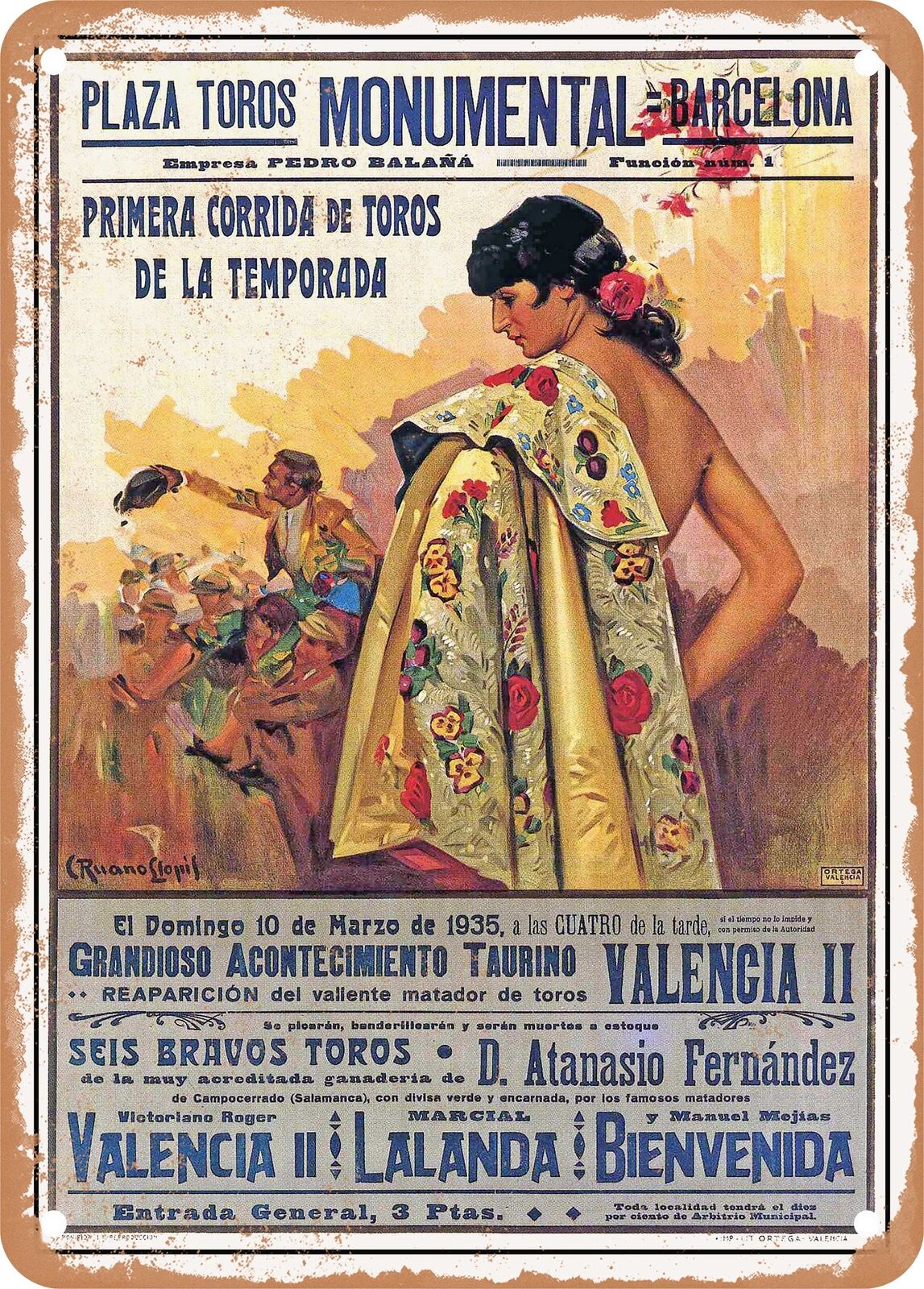 METAL SIGN - 1935 Monumental Bullring Barcelona Vintage Ad