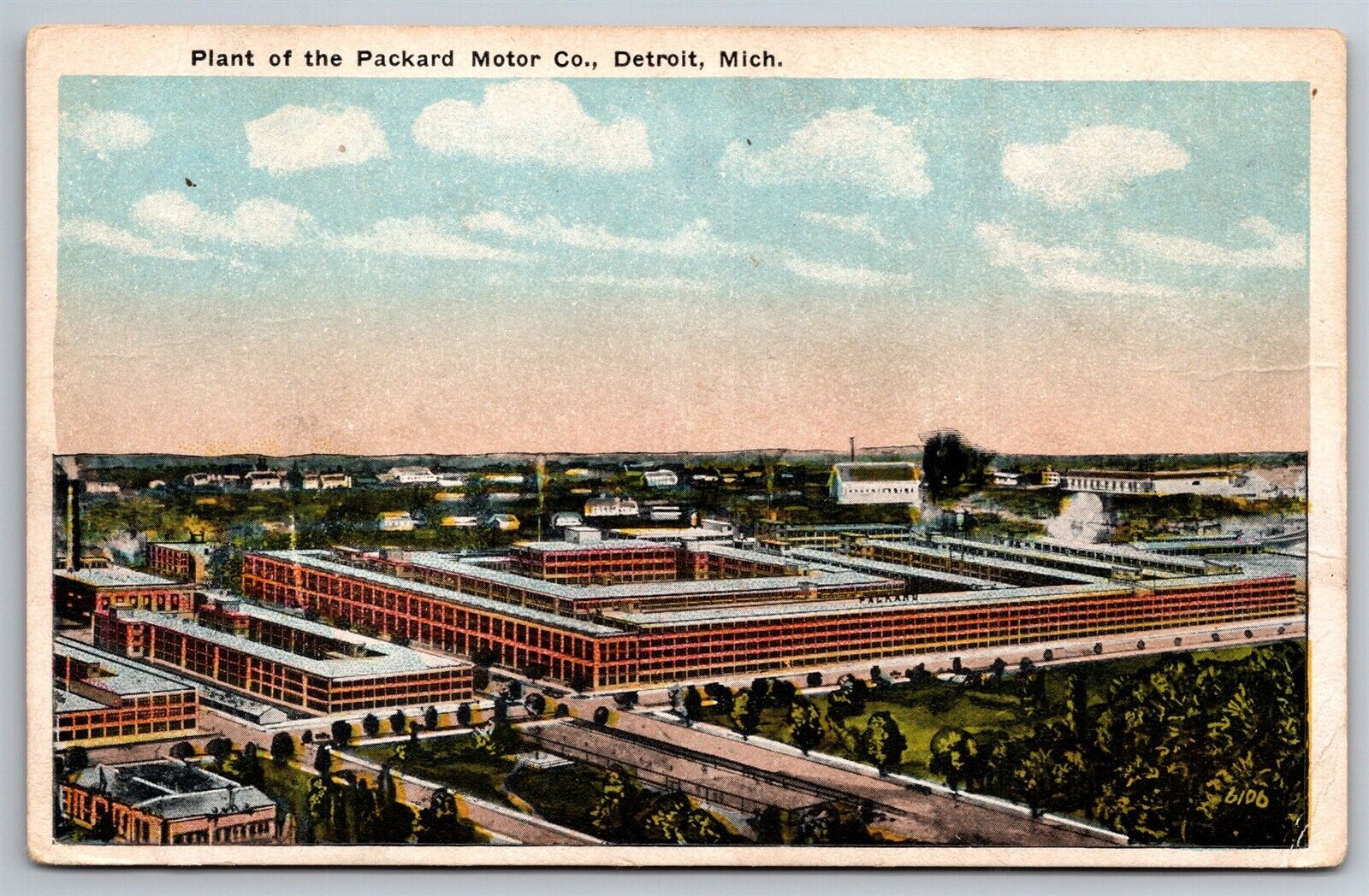 Packard Motor Co Plant Factory Aerial View Detroit MI C1920's Postcard S1