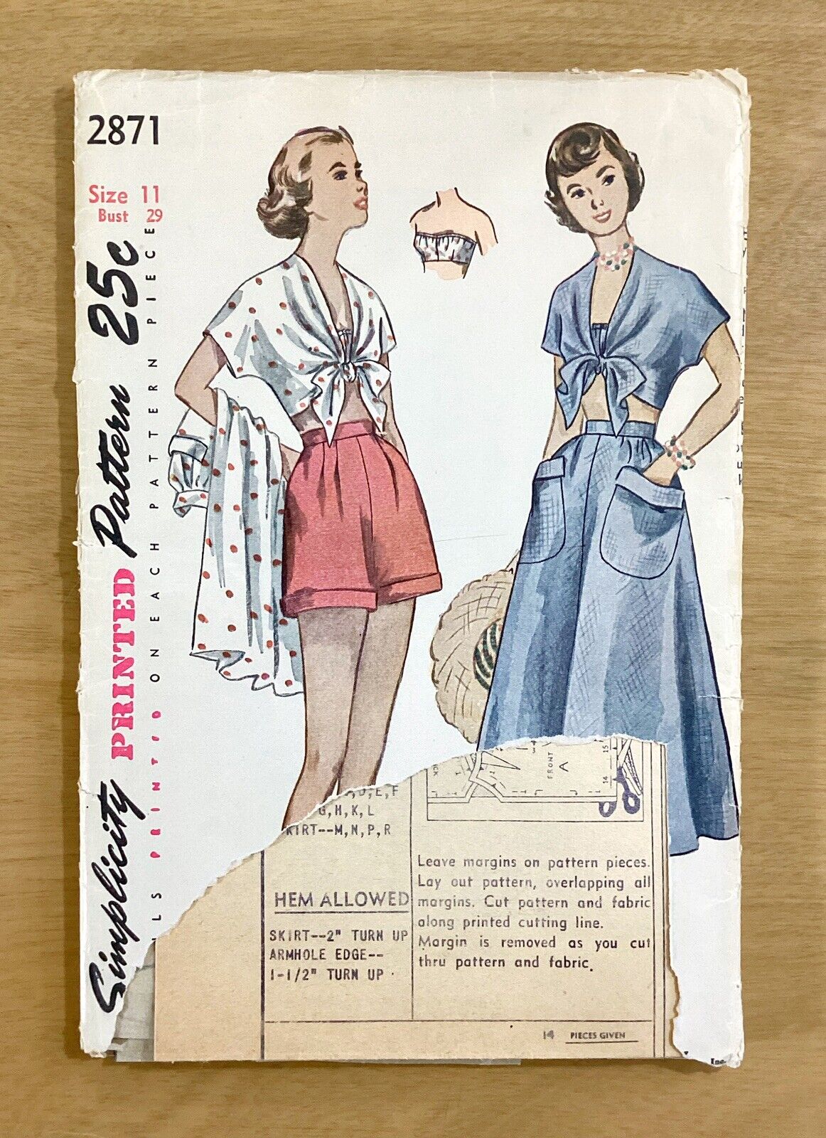 50s Vintage PINUP Skirt BRA TOP Shorts PLAY SUIT Sewing Pattern SIMPLICITY 2871