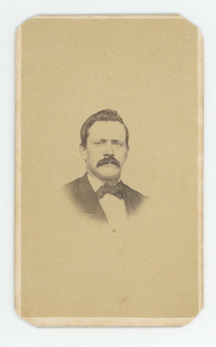 Antique CDV c1870s Rugged Older Man With Thick Mustache & Bow Tie Allentown, PA