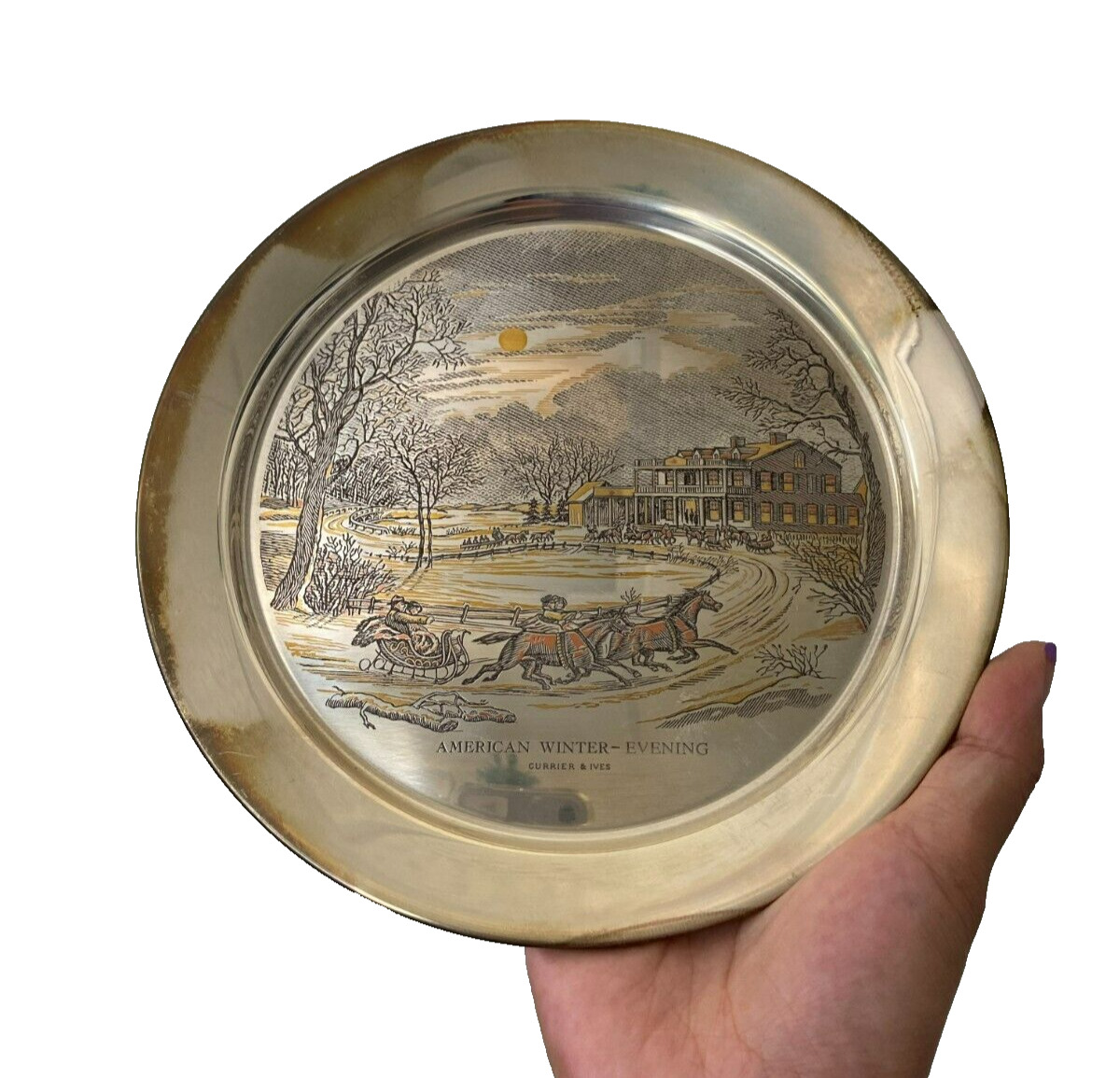 1976 Danbury Mint Sterling Silver Plate Limited Edition American Winter-Evening