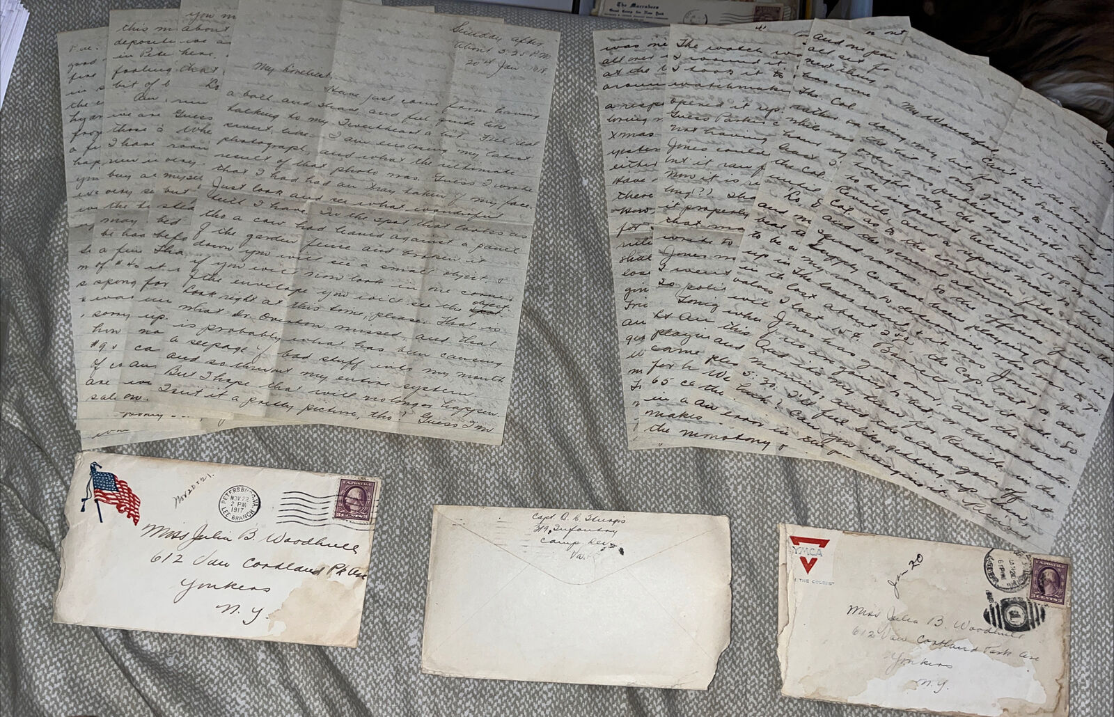 3 Antique 1917 1918 WWI Letters From 319 Infantry Captain to Yonkers NY New York