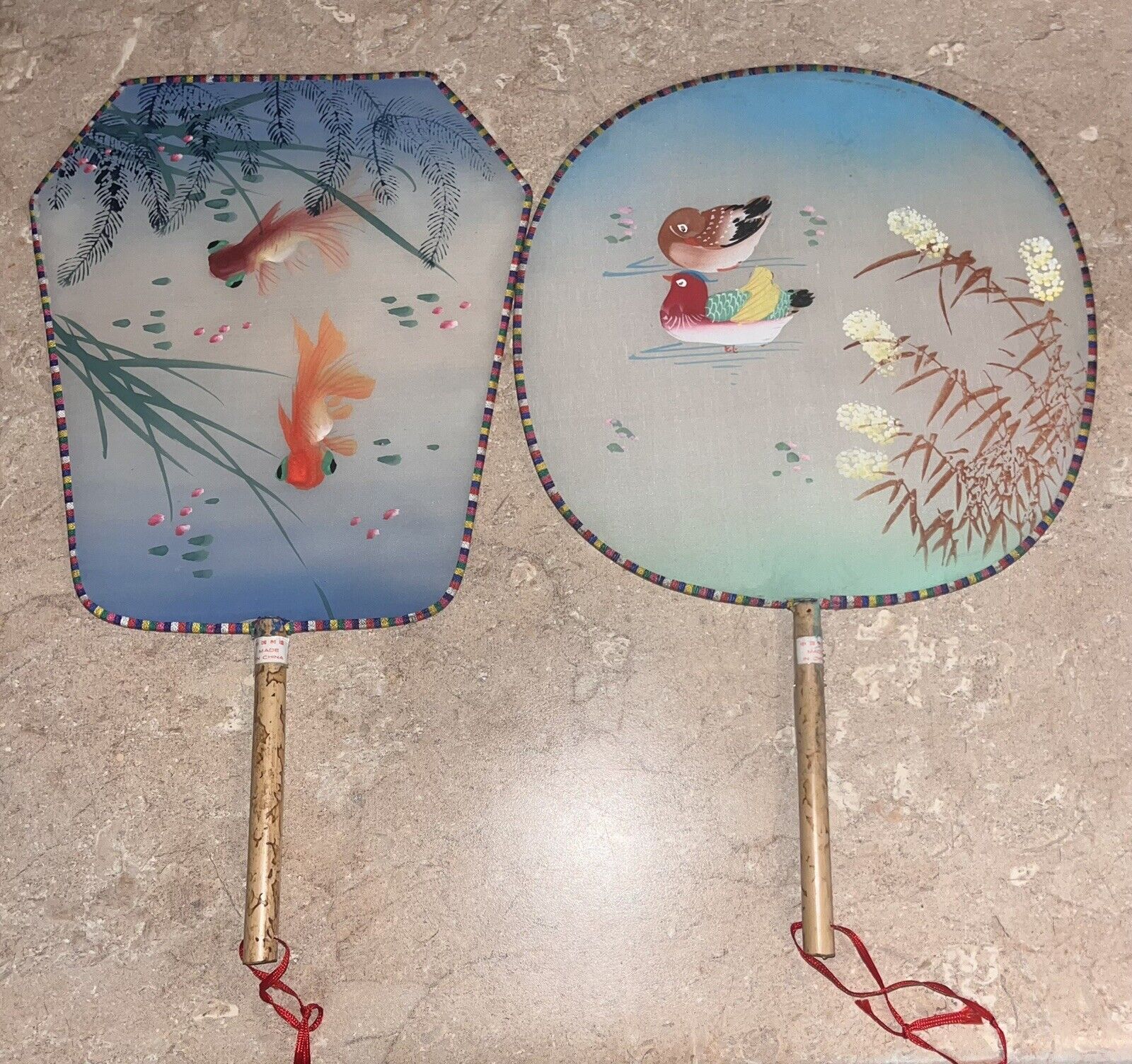 Vintage Asian Japanese/Chinese Hand Painted Silk Paddle Fan 9.5\