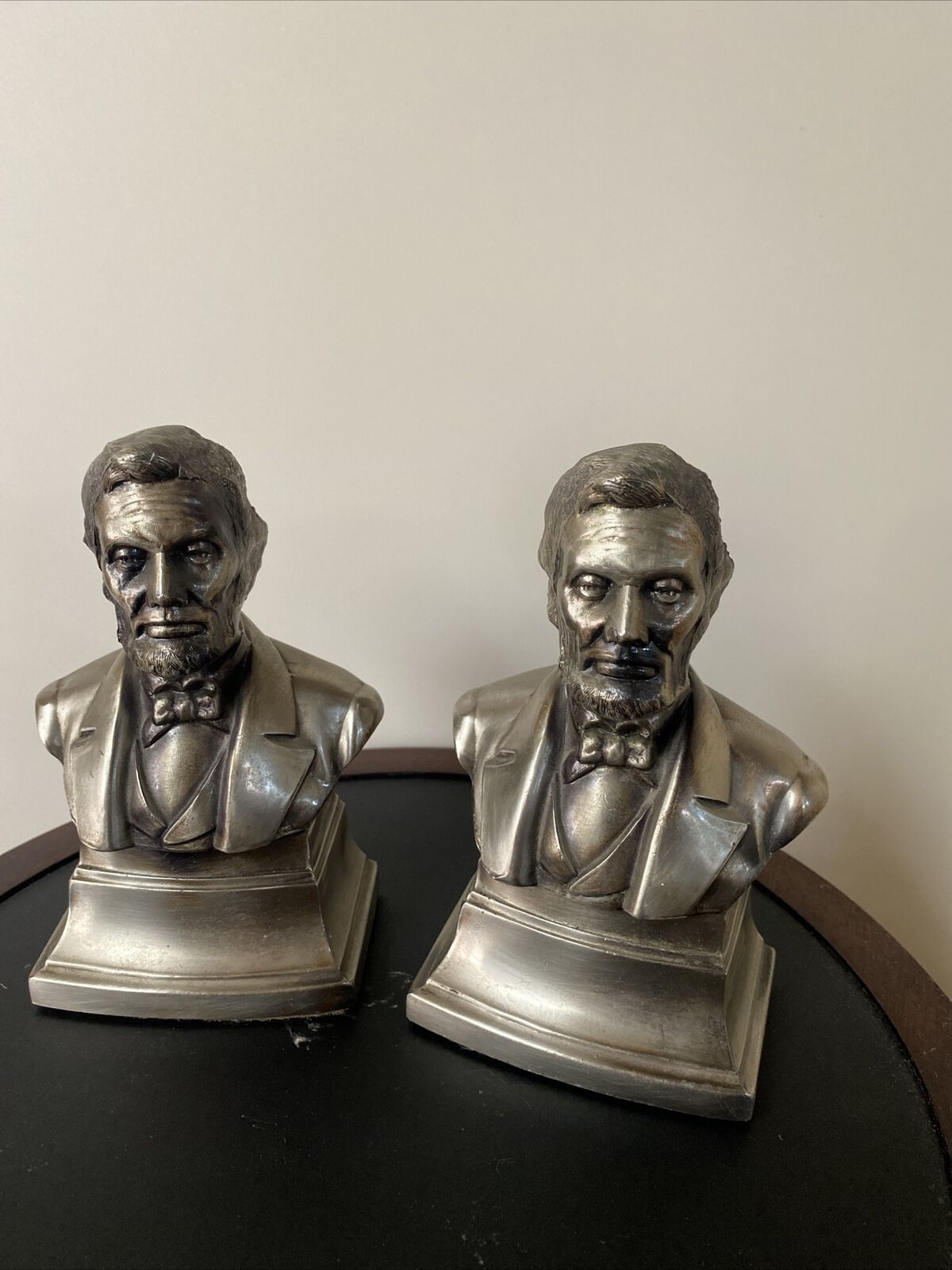 VINTAGE PMC CAST METAL Silver Pewter FINISH ABE LINCOLN BOOKENDS 5 1/2\