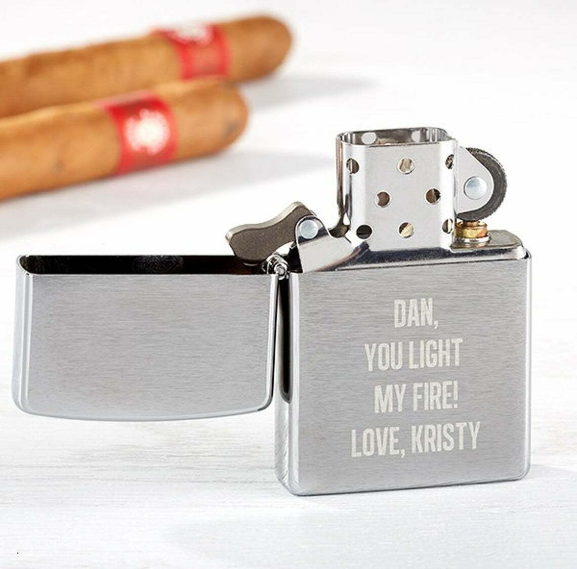 Personalized ZIPPO Lighter Satin Chrome Silver Gray Gift For Him Custom Engraved