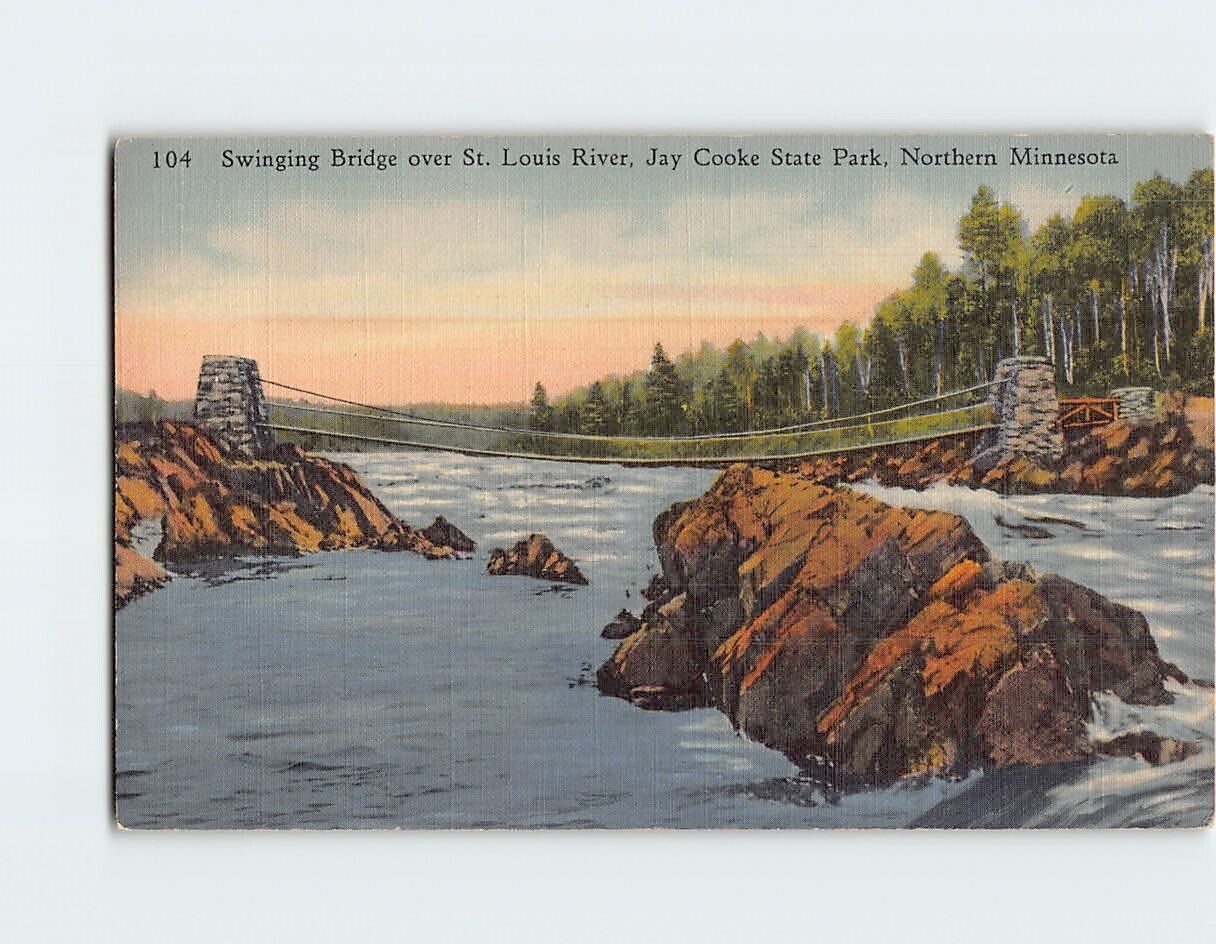 Postcard Swinging Bridge over St. Louis River Jay Cooke State Park Minnesota USA