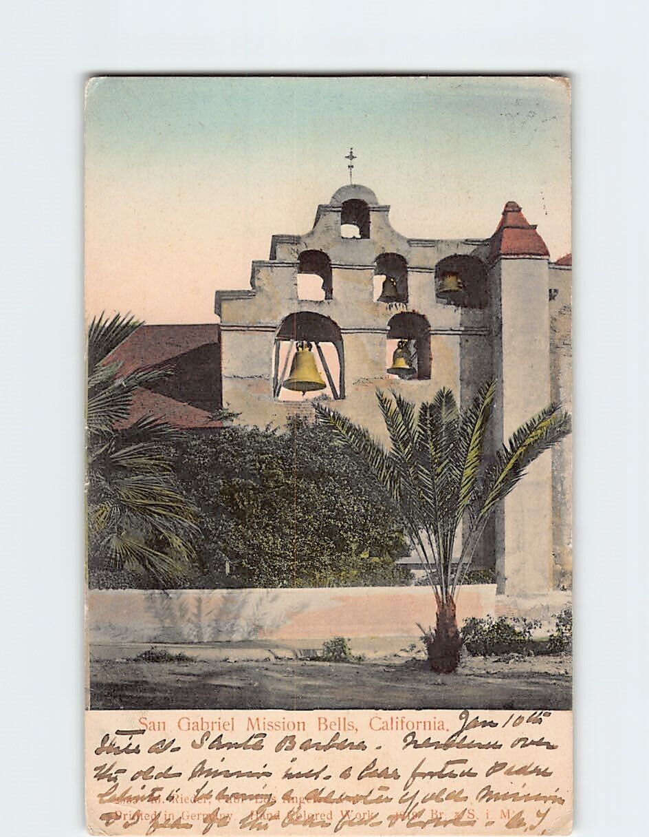 Postcard San Gabriel Mission Bells California USA