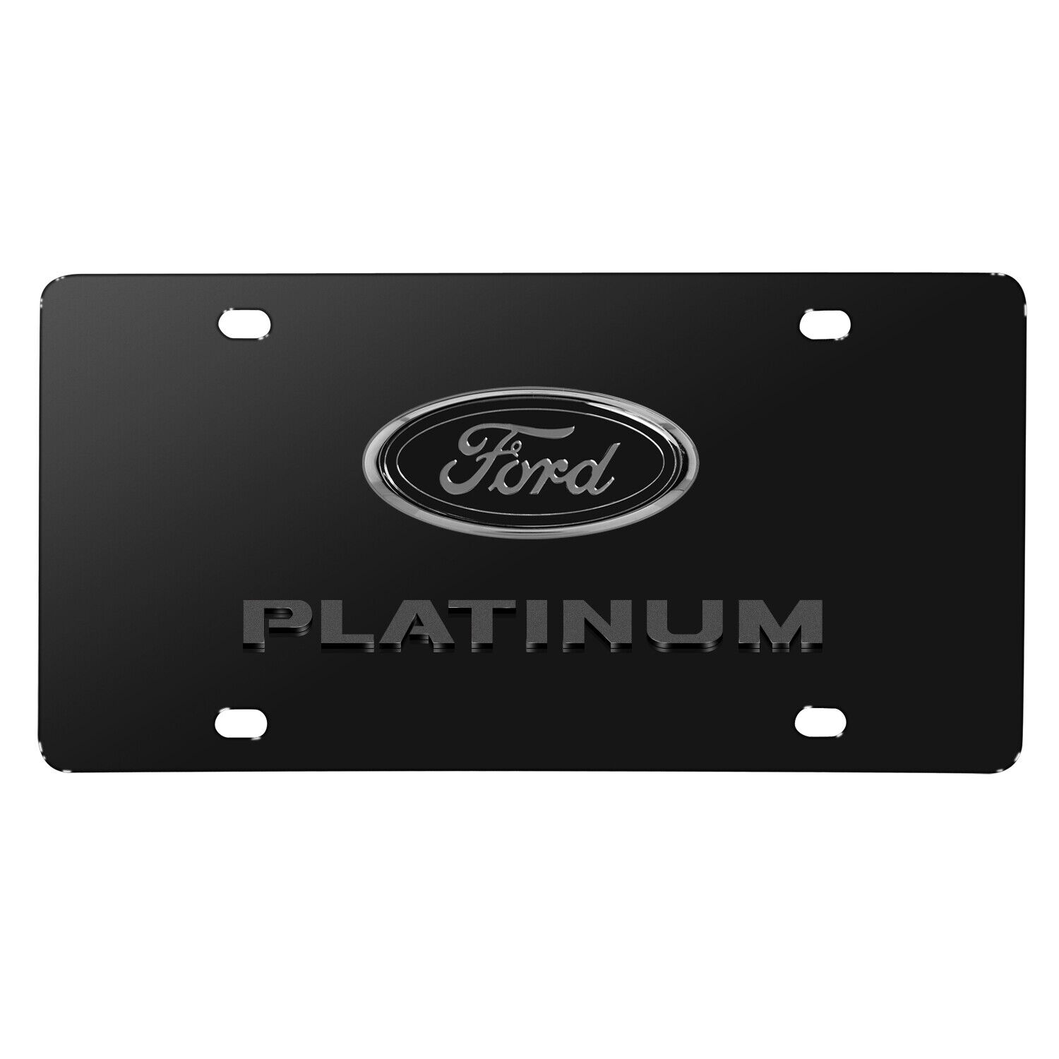 Ford Platinum 3D Dark Gray Logo on Black Stainless Steel License Plate