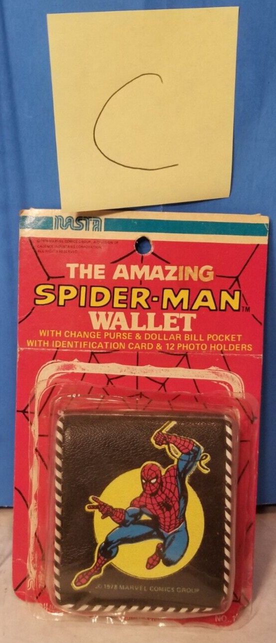 💥1978 Marvel Comics Spider-man Wallet CLEAN BLACK/BROWN NEW ON CARD Opened C💥