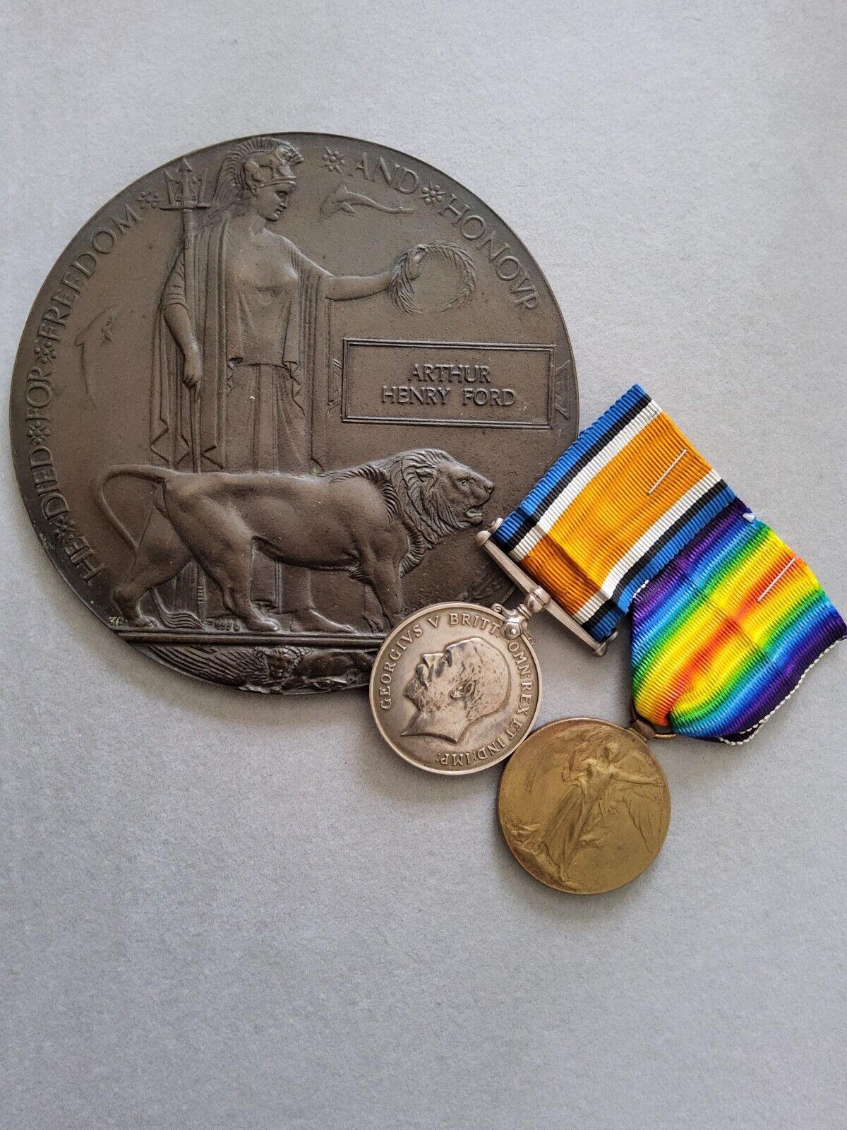 Genuine WW1 Death Penny Plaque & Medals 7th Bn Border Regiment Pte Arthur Ford