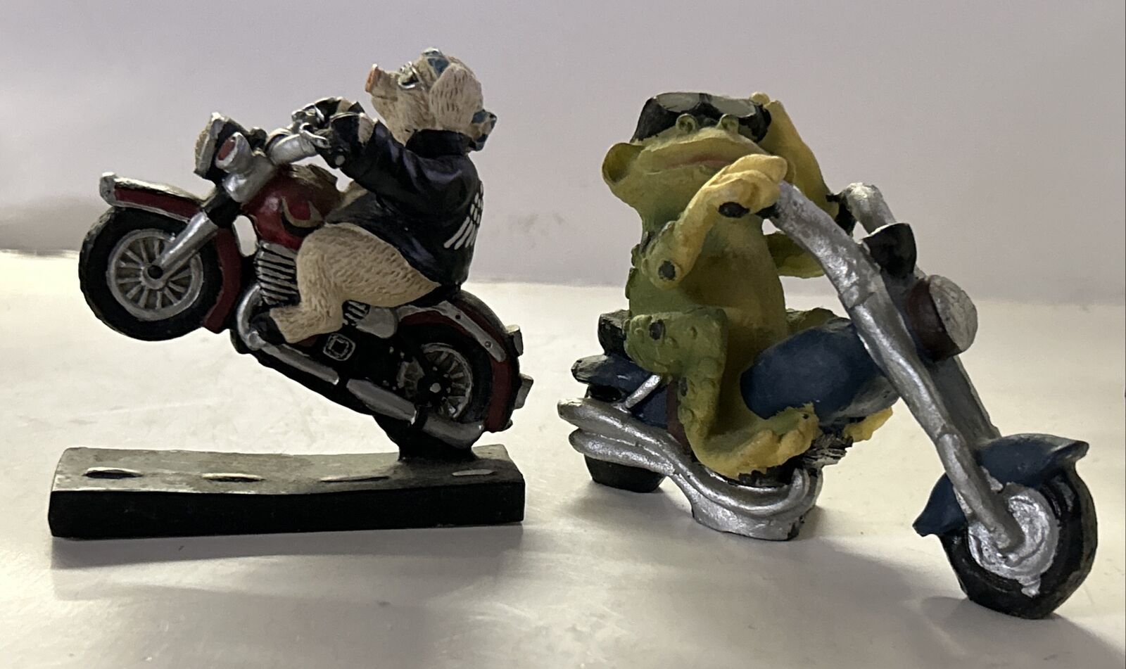 Pair Of Frog & Hog On Motorcycle Figurines Resin 3-1/4” To 4-1/2”