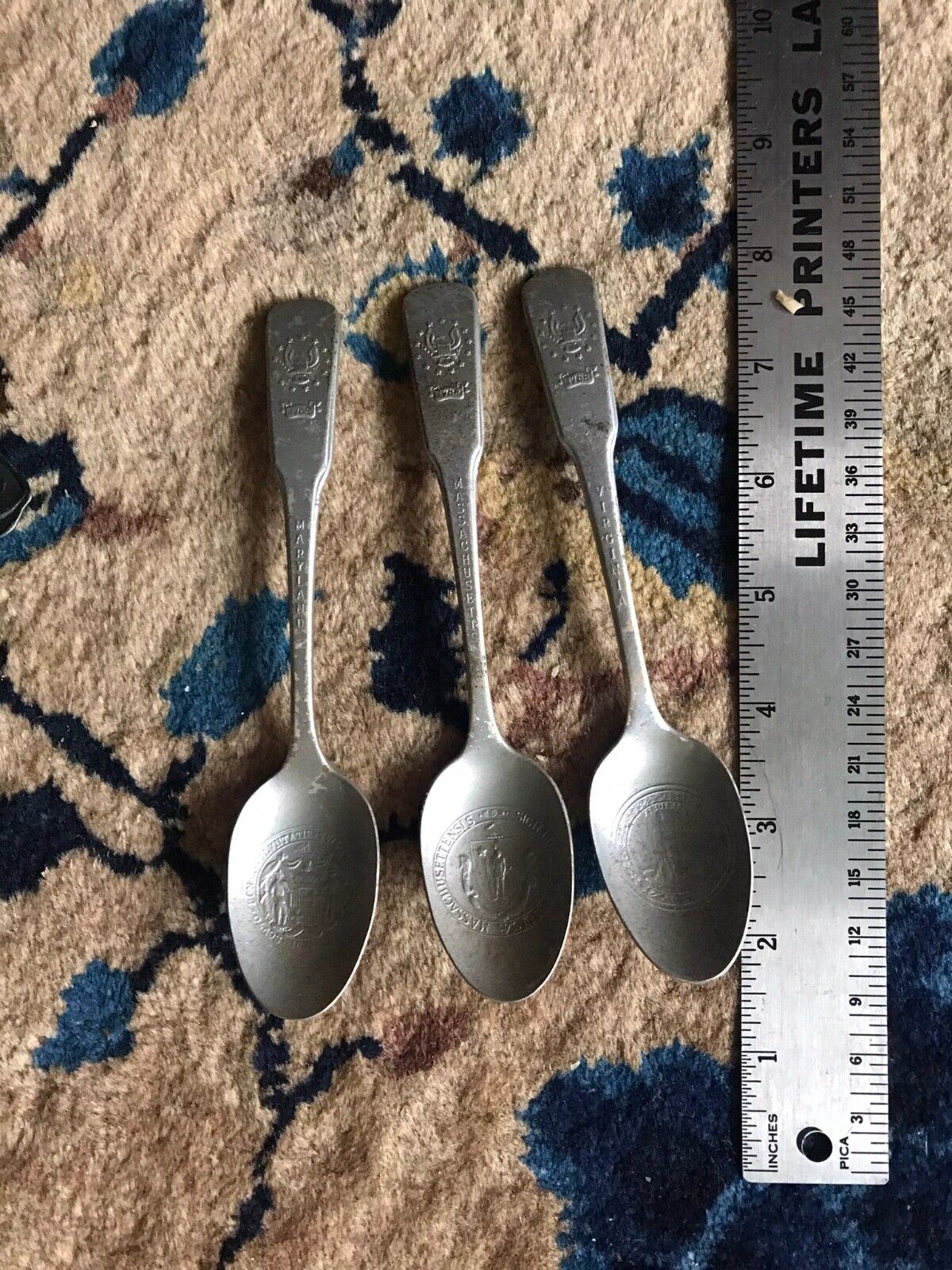 3 Vintage 1976 Anniversary souvenir spoons Maryland Massachusetts Virginia 6\